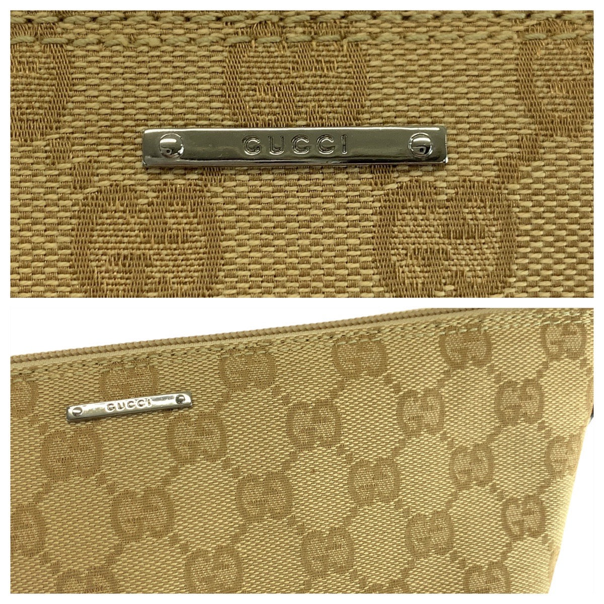 18092
GUCCI グッチ ベージュ グリーン シルバー金具 GGキャンバス / レザー 07198 ハンドバッグ アクセサリーポーチ  レディース A39