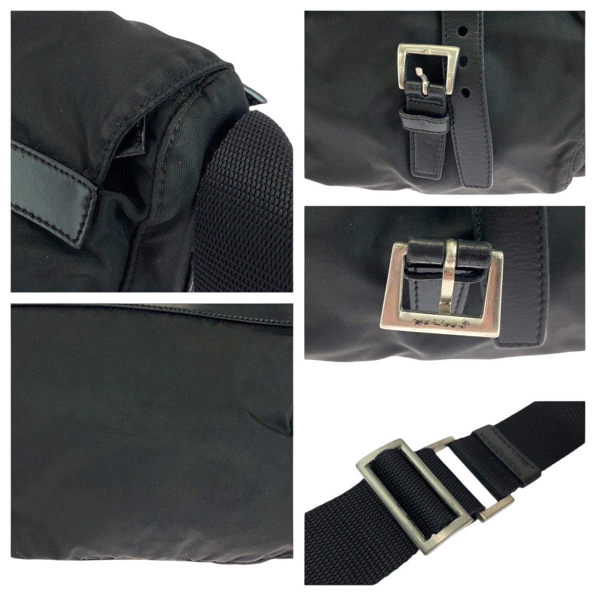 18093
PRADA プラダ テスート 三角ロゴプレート ブラック 黒　シルバー金具 ナイロン ショルダーバッグ ポシェット レディース AB39