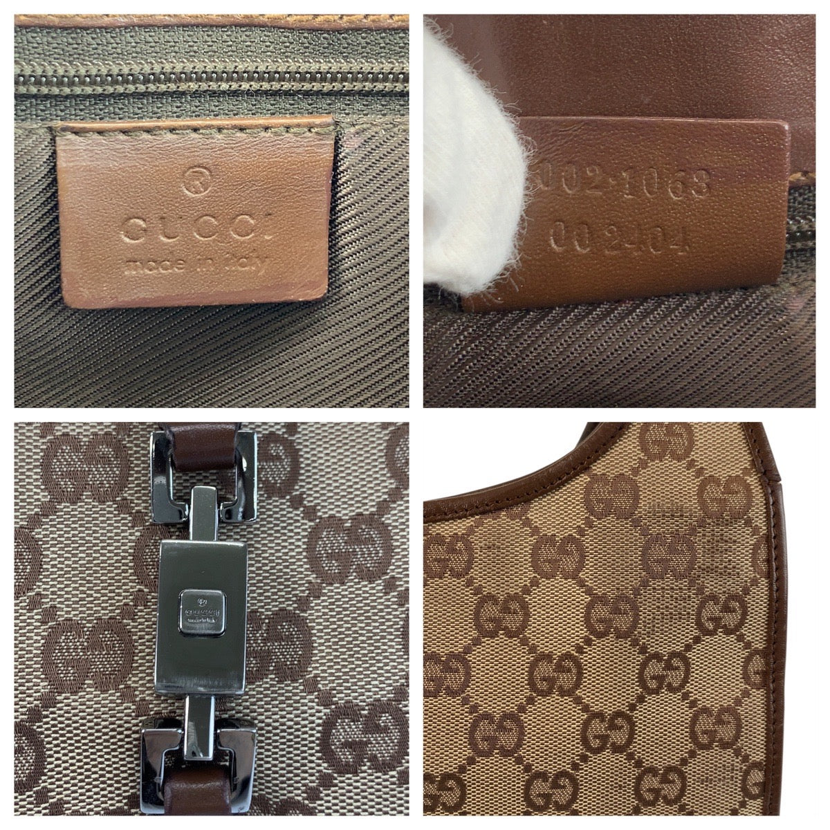 18094
GUCCI グッチ ジャッキー ベージュ ブラウン シルバー金具 GGキャンバス / レザー 002 1068 ハンドバッグ ショルダーバッグ  レディース