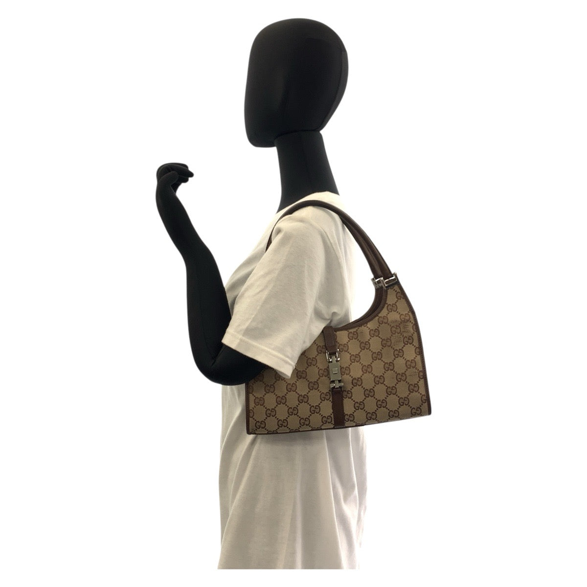 18094
GUCCI グッチ ジャッキー ベージュ ブラウン シルバー金具 GGキャンバス / レザー 002 1068 ハンドバッグ ショルダーバッグ  レディース