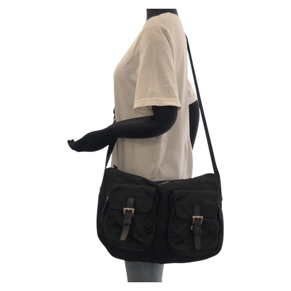 18096
PRADA Tessuto Triangle Logo Plate Black Silver Hardware Nylon Shoulder Bag Messenger Bag Ladies AB35