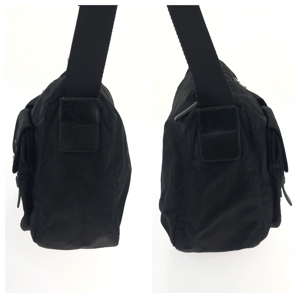 18096
PRADA Tessuto Triangle Logo Plate Black Silver Hardware Nylon Shoulder Bag Messenger Bag Ladies AB35