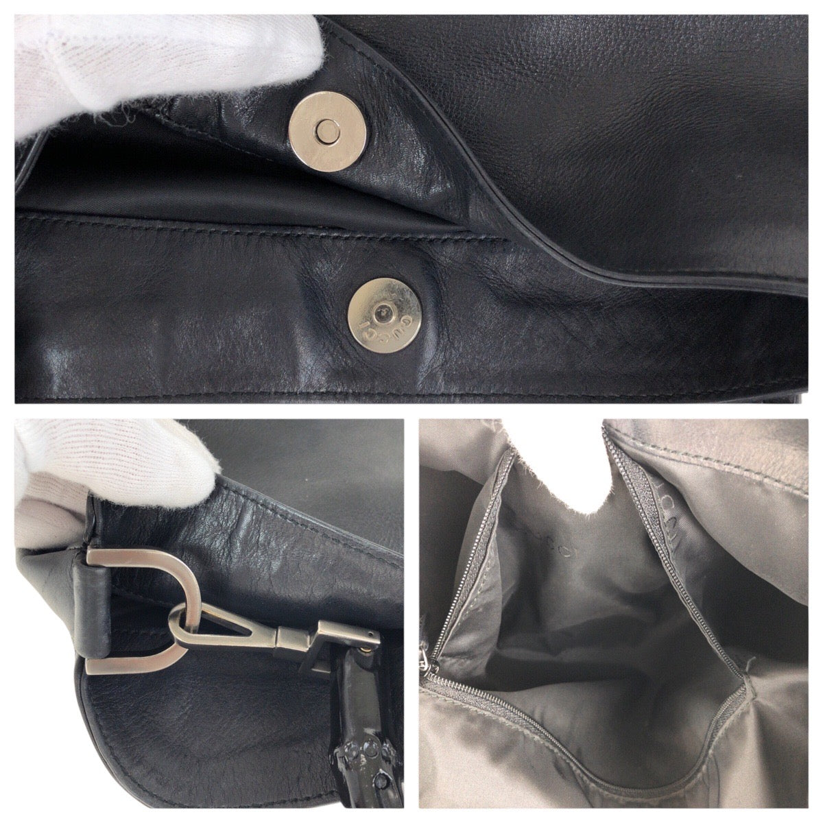 18098
GUCCI グッチ バンブー ブラック 黒 シルバー金具 レザー 001 1577 ショルダーバッグ レディース ABP39