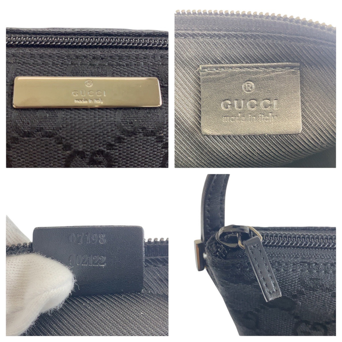 18101
GUCCI グッチ ブラック 黒 シルバー金具 GGキャンバス / レザー 07198 ハンドバッグ アクセサリーポーチ レディース A38