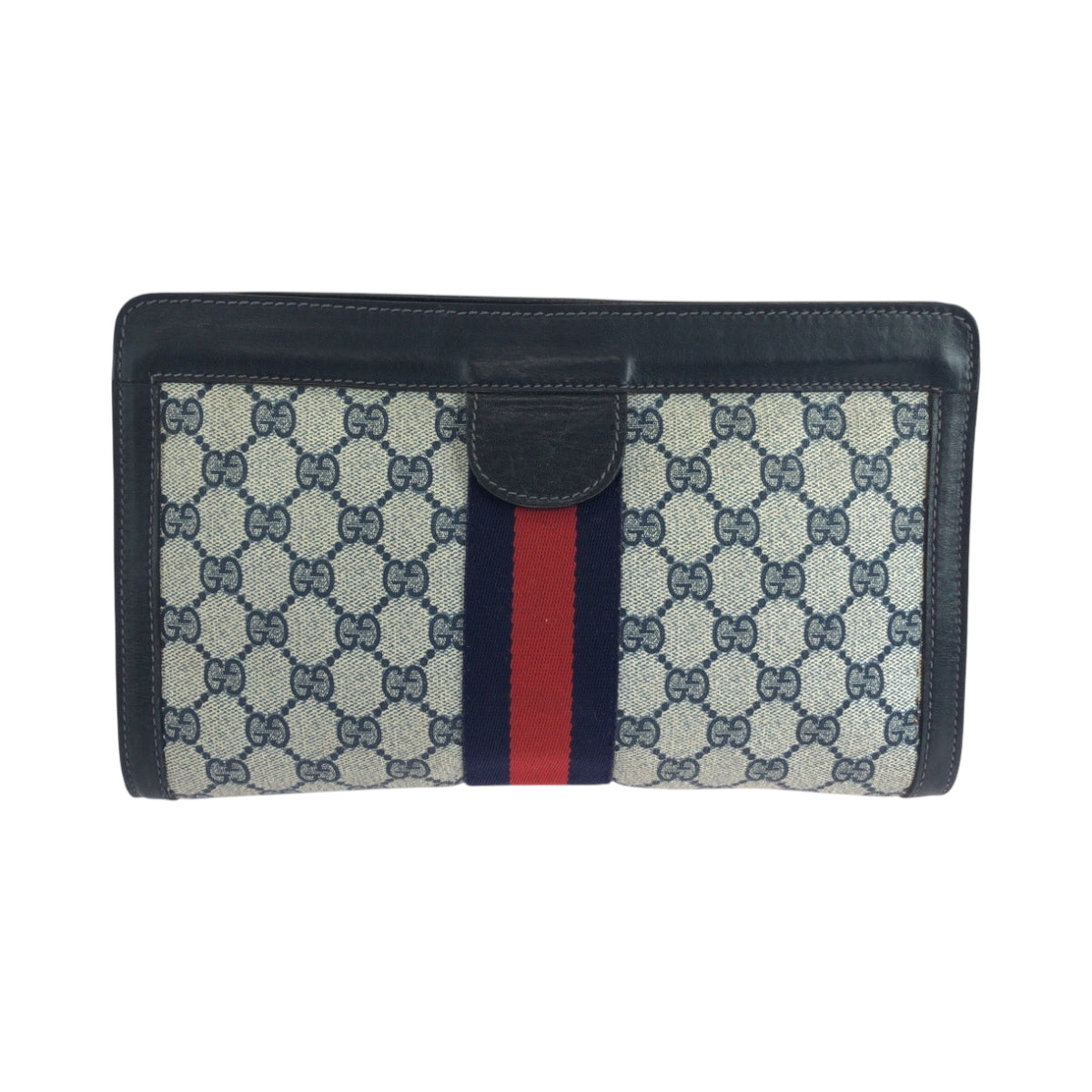 18102
GUCCI グッチ シェリーライン グレー ネイビー GGスプリームキャンバス クラッチバッグ セカンドバッグ  レディース AB26