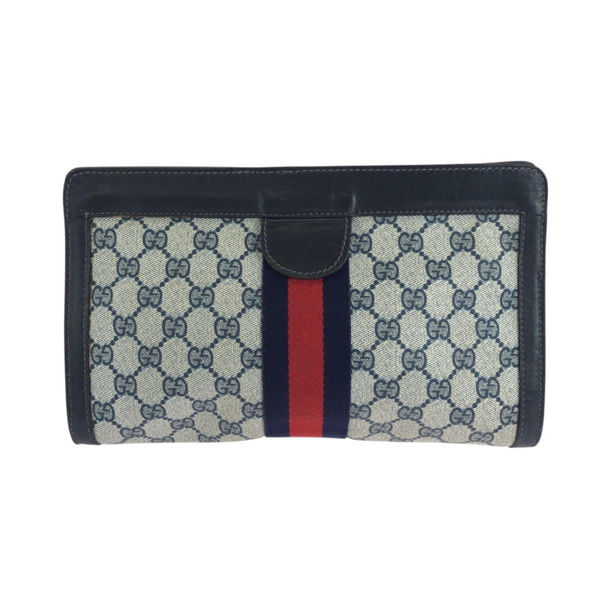 18102
GUCCI グッチ シェリーライン グレー ネイビー GGスプリームキャンバス クラッチバッグ セカンドバッグ  レディース AB26