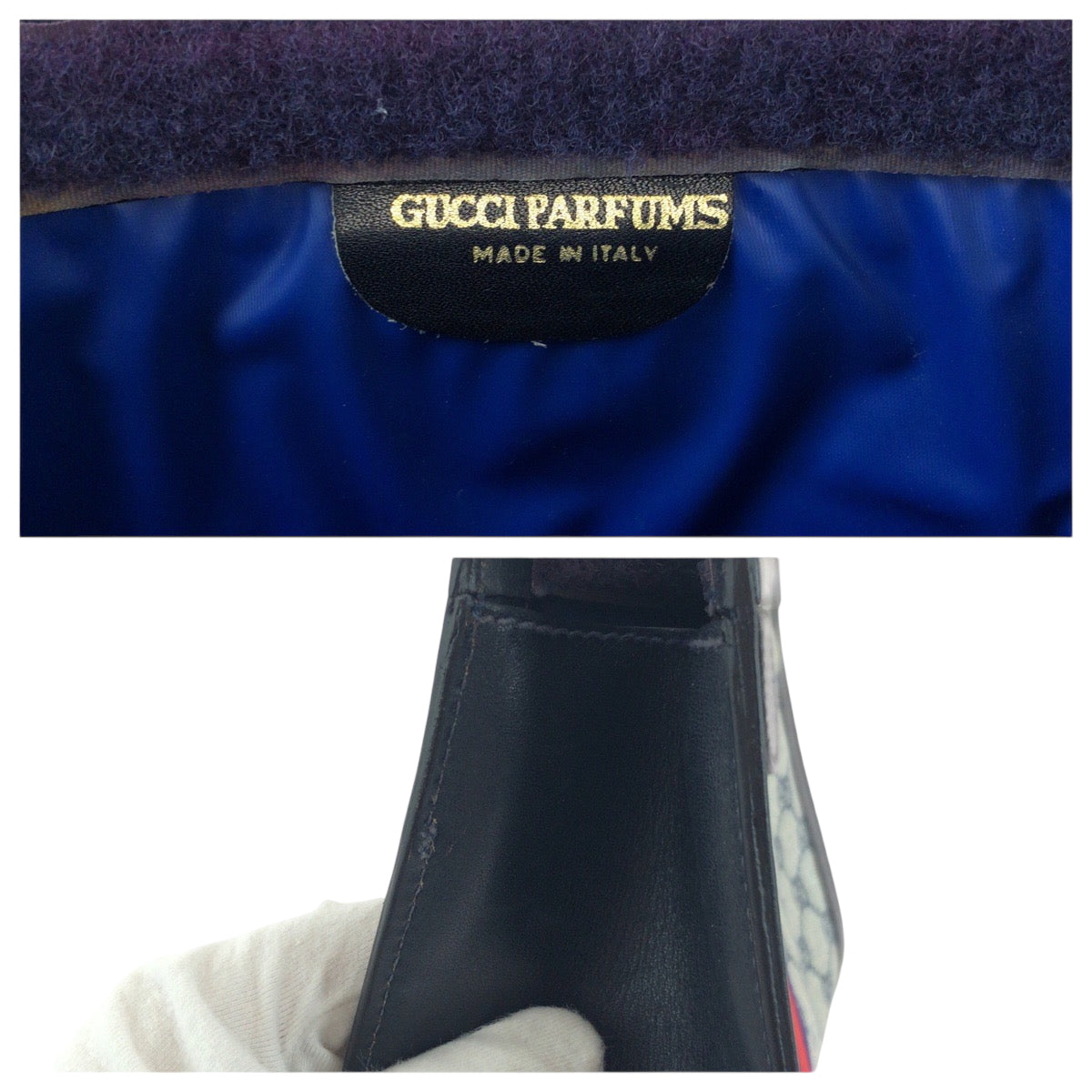 18102
GUCCI グッチ シェリーライン グレー ネイビー GGスプリームキャンバス クラッチバッグ セカンドバッグ  レディース AB26