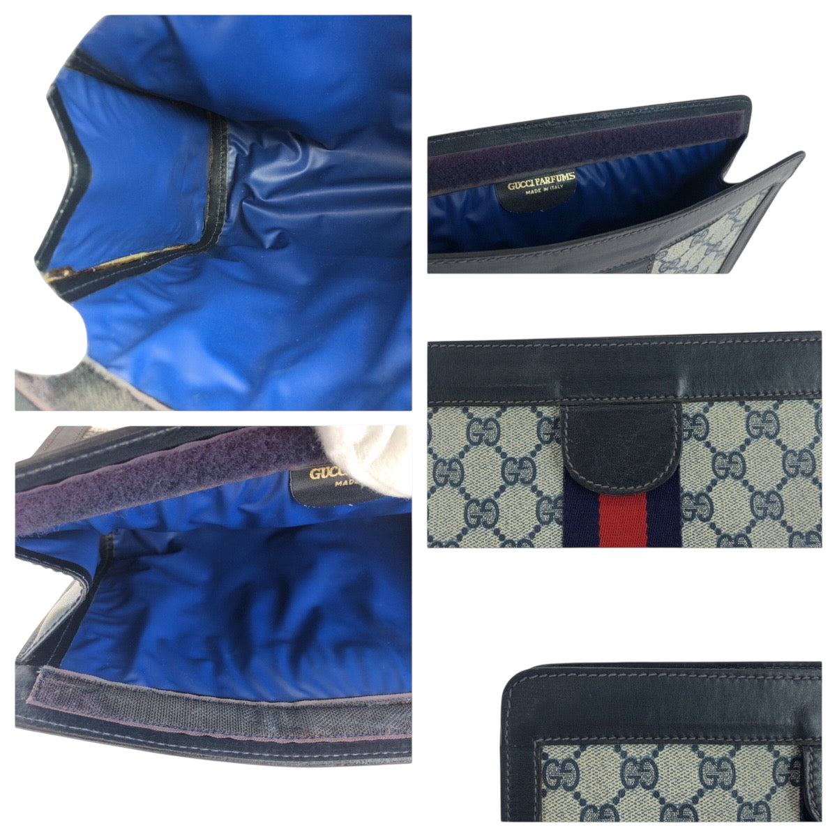 18102
GUCCI グッチ シェリーライン グレー ネイビー GGスプリームキャンバス クラッチバッグ セカンドバッグ  レディース AB26