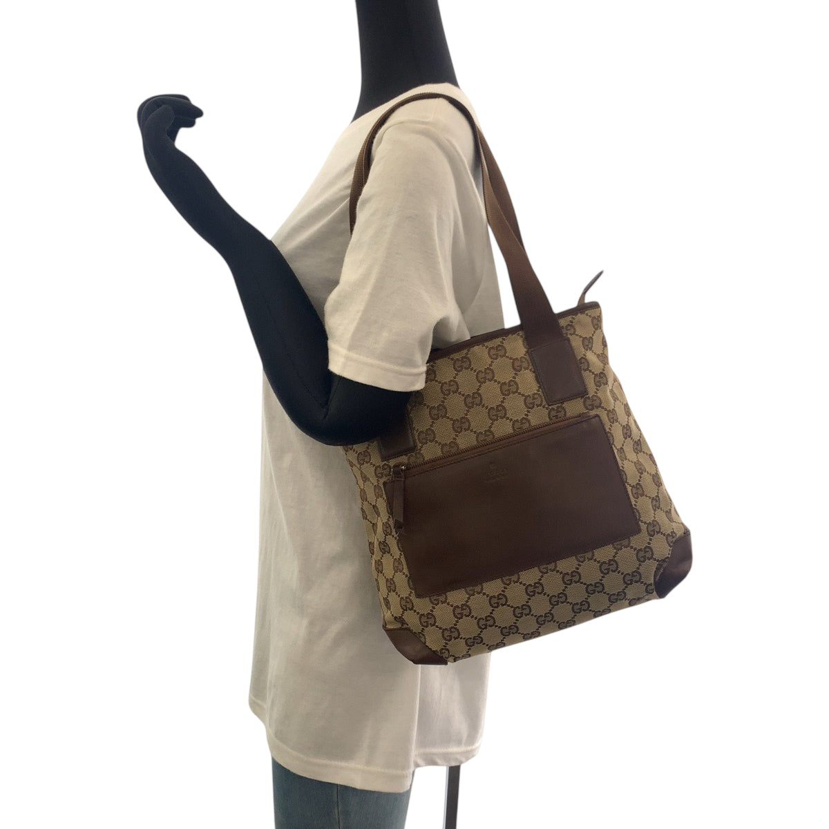 18103
GUCCI グッチ ブラウン ベージュ シルバー金具 GGキャンバス 019 0402 トートバッグ ショルダーバッグ  レディース AB25
