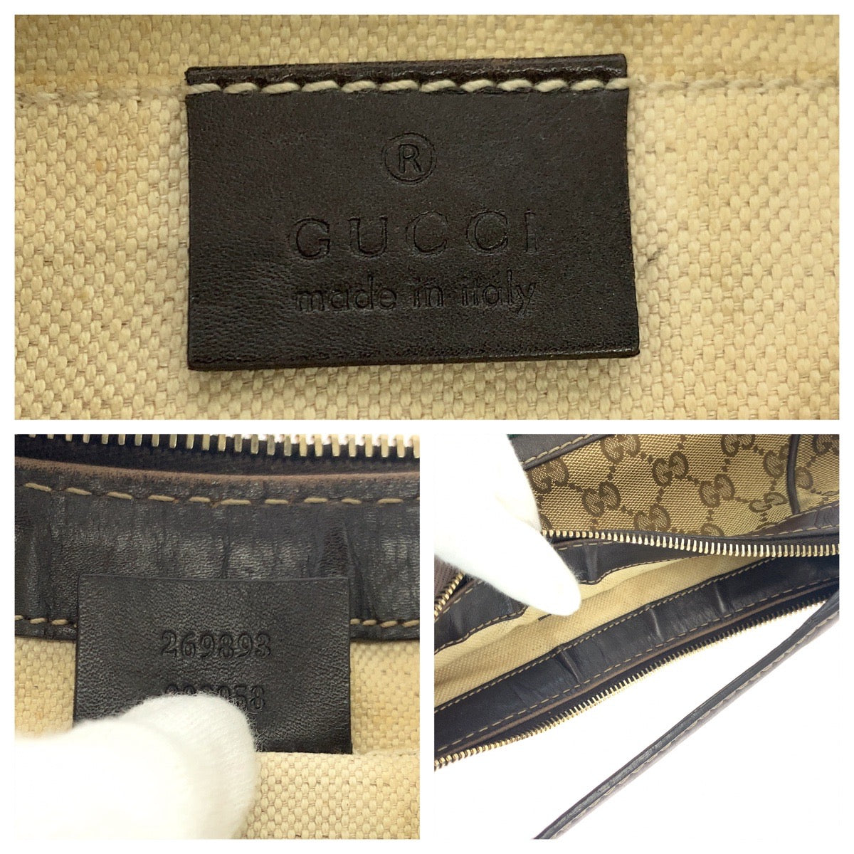 18104
GUCCI グッチ シェリーライン ダークブラウン ベージュ ゴールド金具 GGキャンバス 269893 ショルダーバッグ ハンドバッグ  レディース AB39