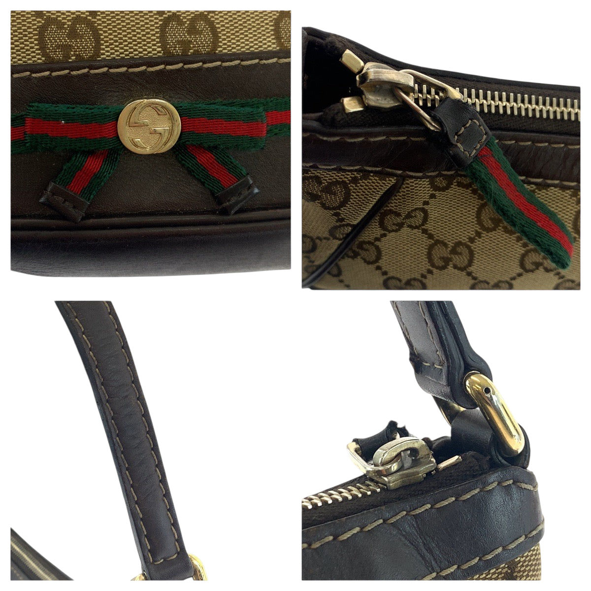 18104
GUCCI グッチ シェリーライン ダークブラウン ベージュ ゴールド金具 GGキャンバス 269893 ショルダーバッグ ハンドバッグ  レディース AB39