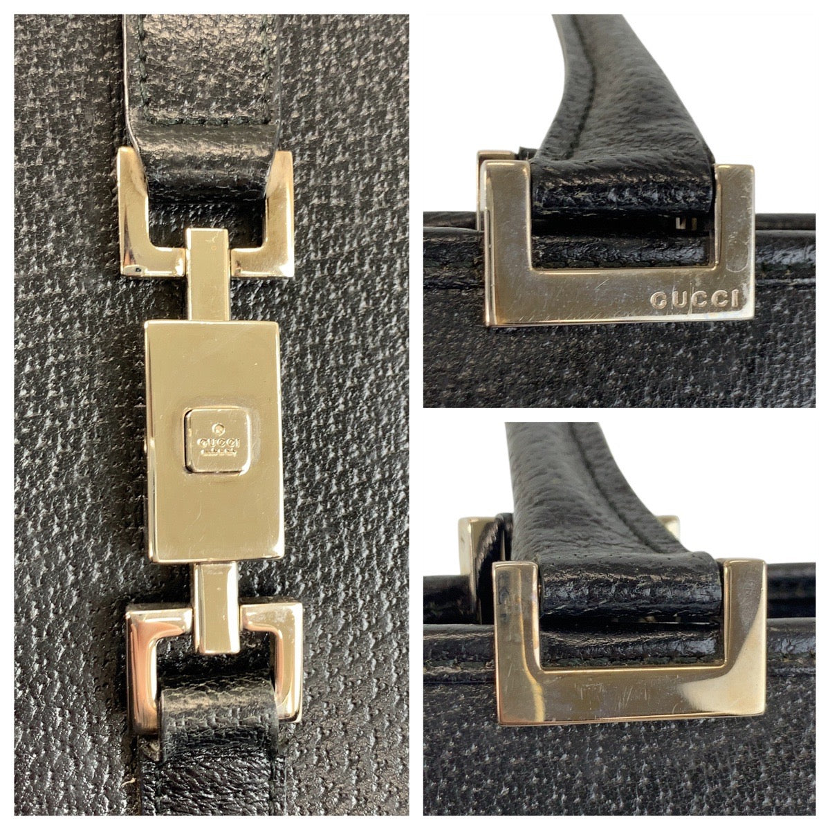 18105
GUCCI グッチ ジャッキー ブラック 黒 シルバー金具 レザー 002 1074 トートバッグ ショルダーバッグ  レディース ABP56