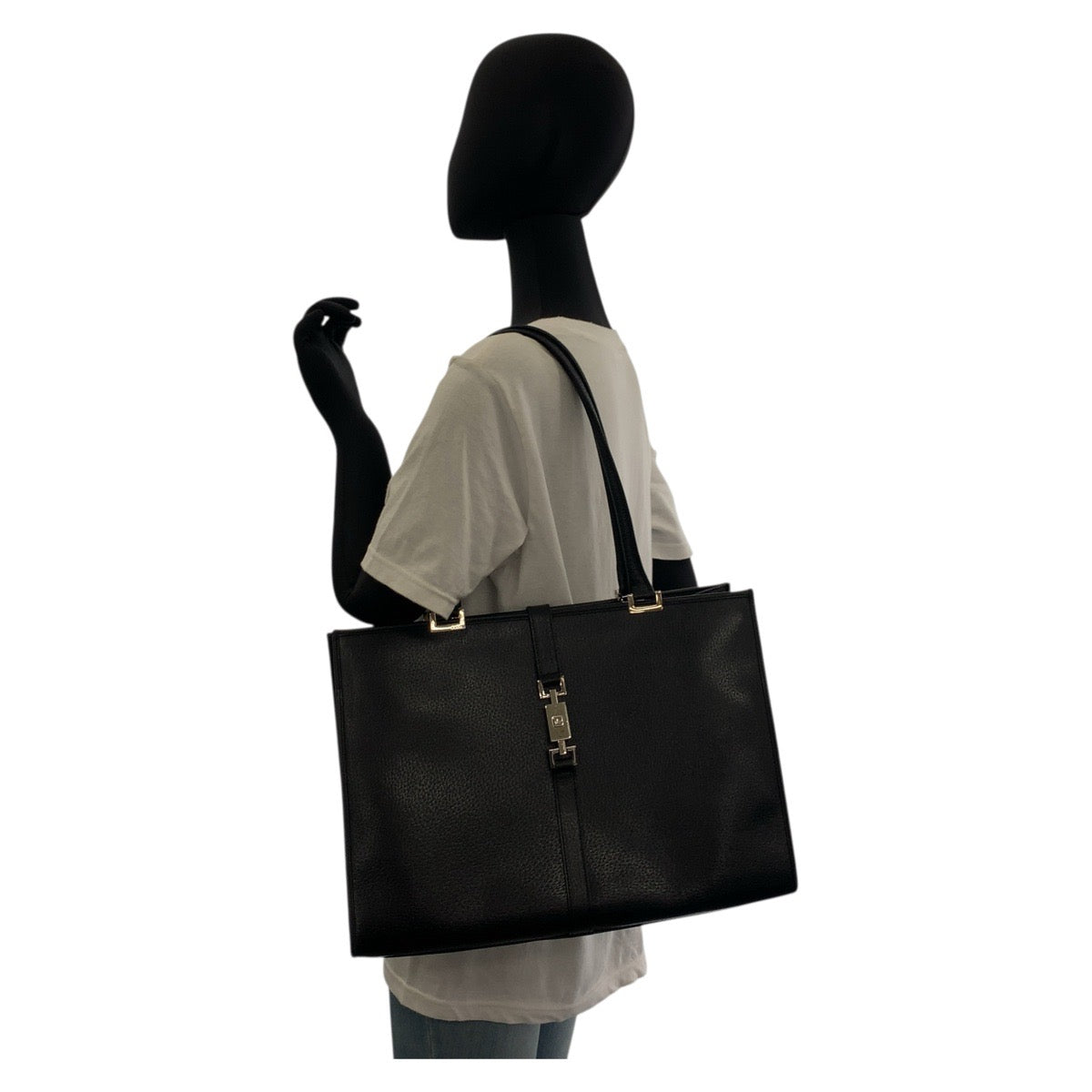 18105
GUCCI グッチ ジャッキー ブラック 黒 シルバー金具 レザー 002 1074 トートバッグ ショルダーバッグ  レディース ABP56