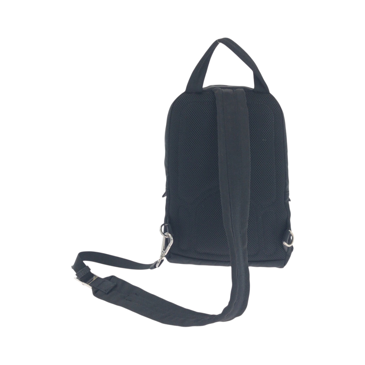 18109
PRADA プラダ テスート 三角ロゴプレート ブラック 黒 シルバー金具 ナイロン 2VZ013 ボディバッグ バムバッグ  メンズ AB29