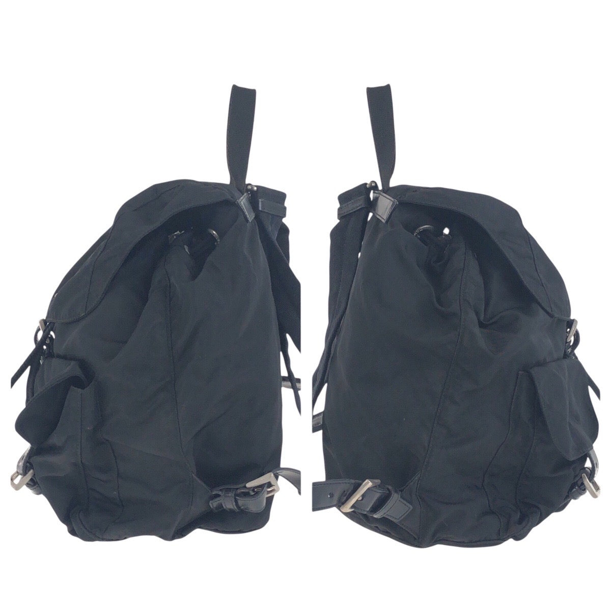 18110
PRADA プラダ テスート 三角ロゴプレート ブラック 黒 シルバー金具 ナイロン バックパック リュックサック  レディース AB42