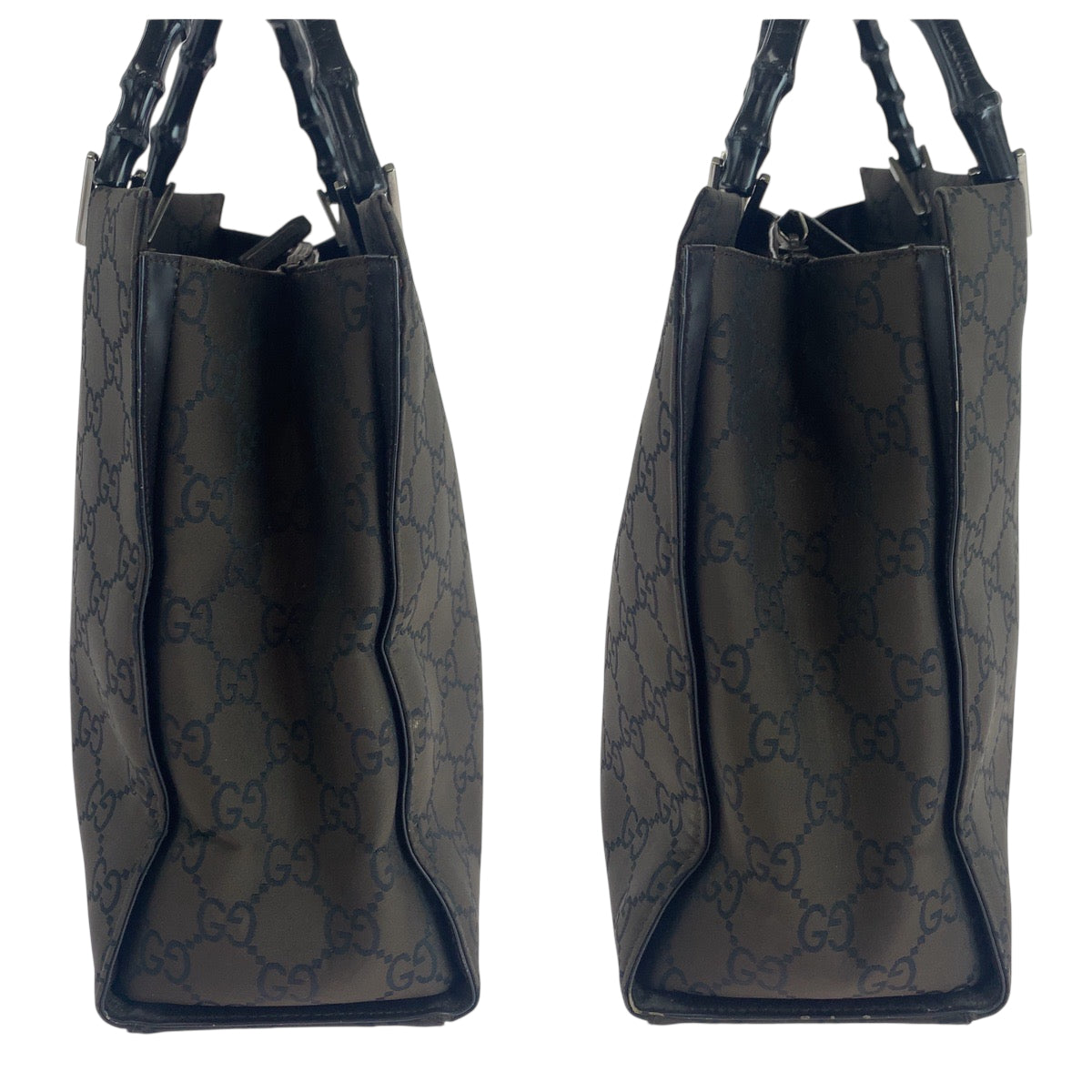 18112
GUCCI グッチ バンブー ブラウン ブラック シルバー金具 ナイロン 002 1010 トートバッグ ハンドバッグ レディース ABP40