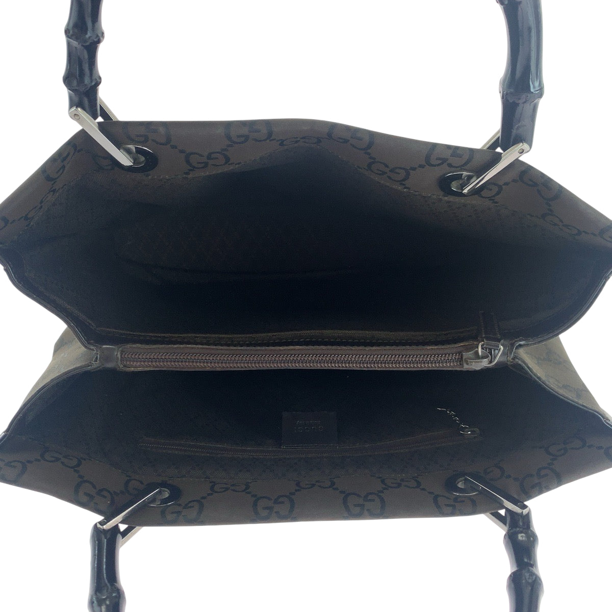 18112
GUCCI グッチ バンブー ブラウン ブラック シルバー金具 ナイロン 002 1010 トートバッグ ハンドバッグ レディース ABP40