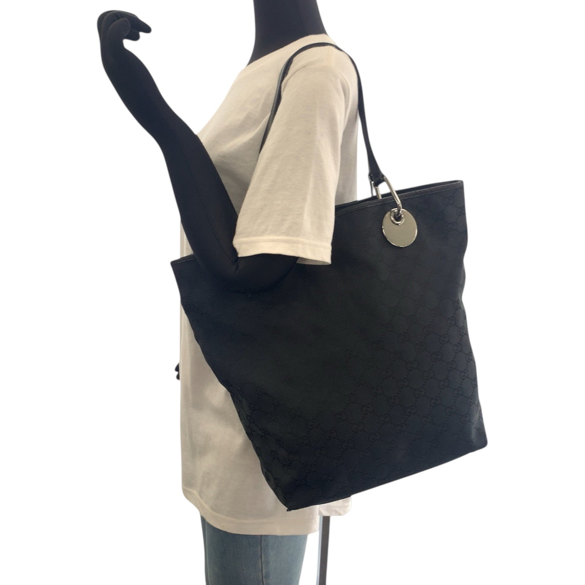 18113
GUCCI グッチ ブラック 黒 シルバー金具 GGキャンバス 420836 トートバッグ ショルダーバッグ  レディース AB25