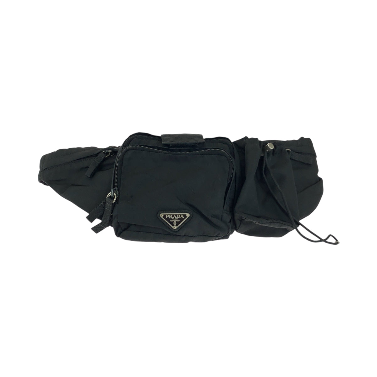 18114
PRADA プラダ テスート 三角ロゴプレート ブラック 黒 シルバー金具 ナイロン VA0056 ウエストバッグ バムバッグ  メンズ ABP38