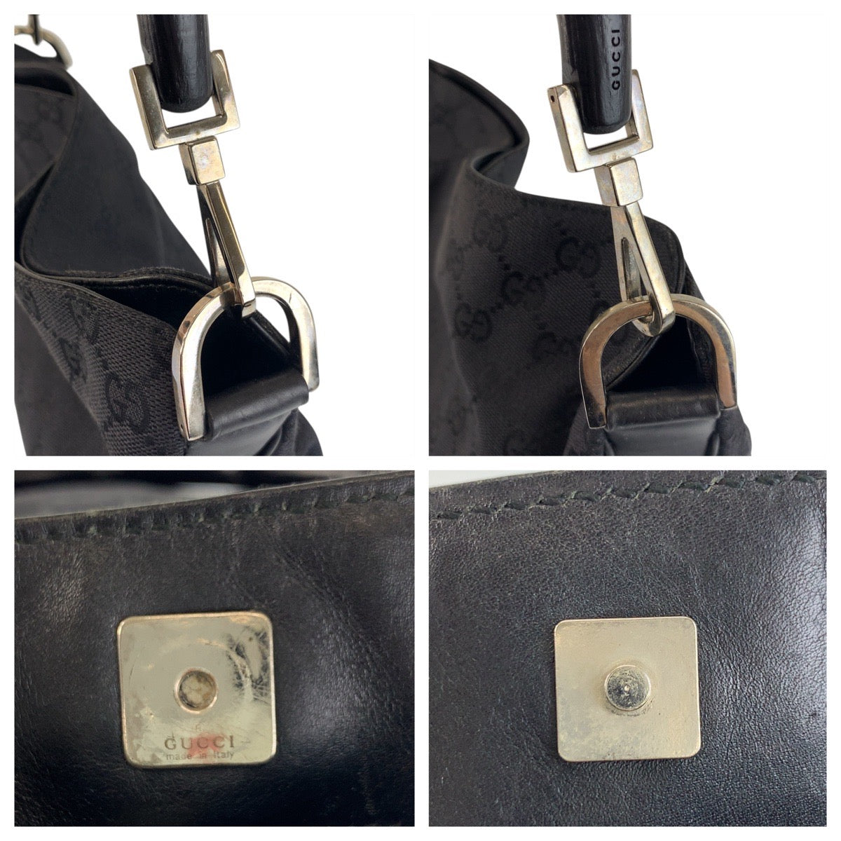 18115
GUCCI グッチ バンブー ブラック 黒 シルバー金具 GGキャンバス 001 4095 ハンドバッグ ショルダーバッグ  レディース ABP40