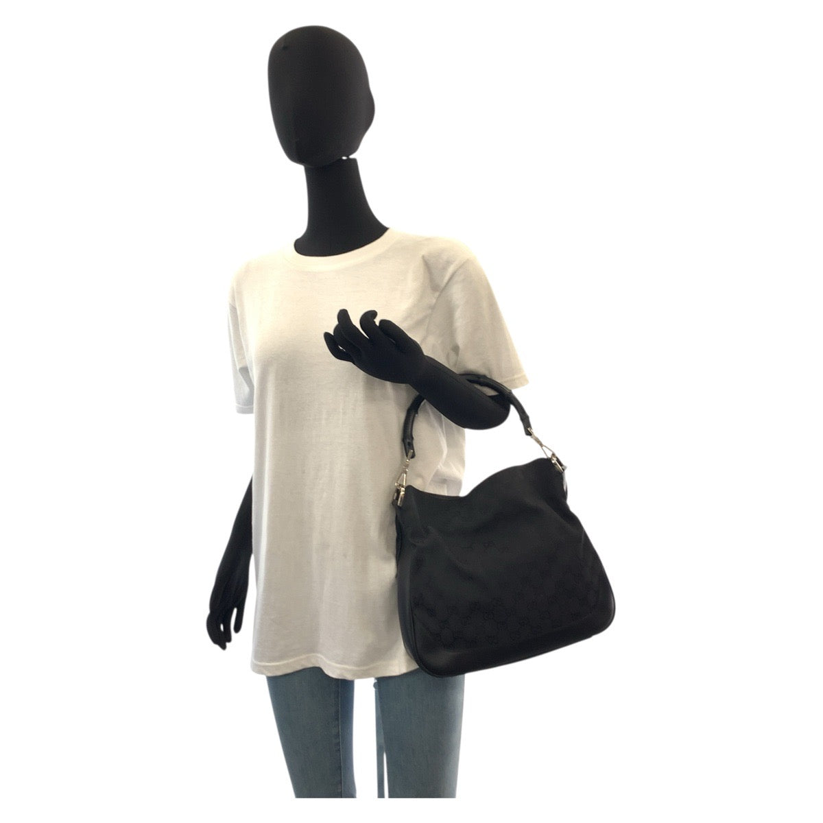 18115
GUCCI グッチ バンブー ブラック 黒 シルバー金具 GGキャンバス 001 4095 ハンドバッグ ショルダーバッグ  レディース ABP40