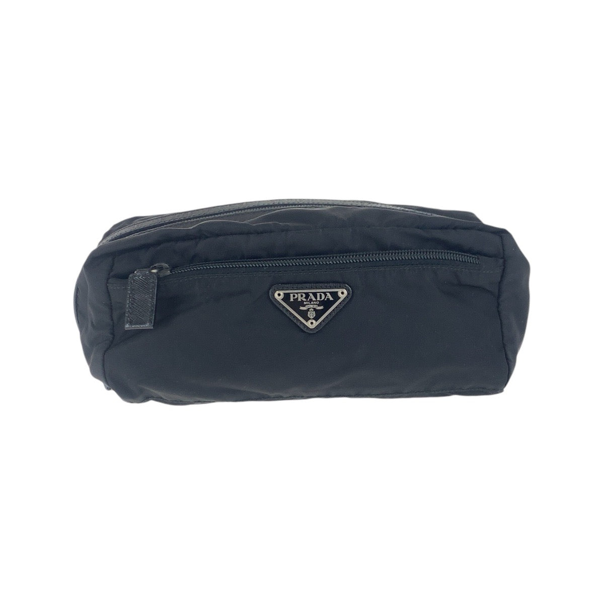18116
PRADA プラダ テスート 三角ロゴプレート ブラック 黒 シルバー金具 ナイロン / レザー ポーチ 化粧ポーチ  レディース ABP27