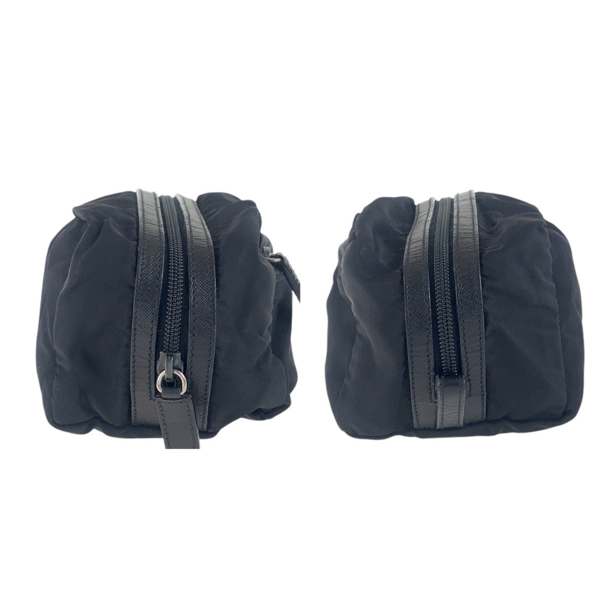 18116
PRADA プラダ テスート 三角ロゴプレート ブラック 黒 シルバー金具 ナイロン / レザー ポーチ 化粧ポーチ  レディース ABP27
