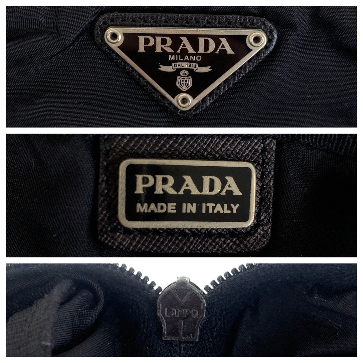 18116
PRADA プラダ テスート 三角ロゴプレート ブラック 黒 シルバー金具 ナイロン / レザー ポーチ 化粧ポーチ  レディース ABP27