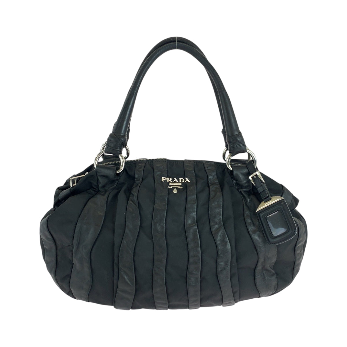 18117
PRADA プラダ ロゴ ブラック 黒 シルバー金具 ナイロン / レザー ハンドバッグ ショルダーバッグ  レディース ABP36