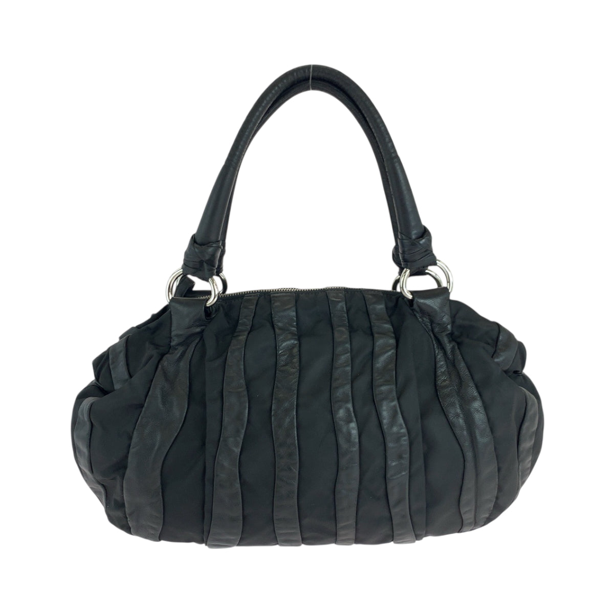 18117
PRADA プラダ ロゴ ブラック 黒 シルバー金具 ナイロン / レザー ハンドバッグ ショルダーバッグ  レディース ABP36