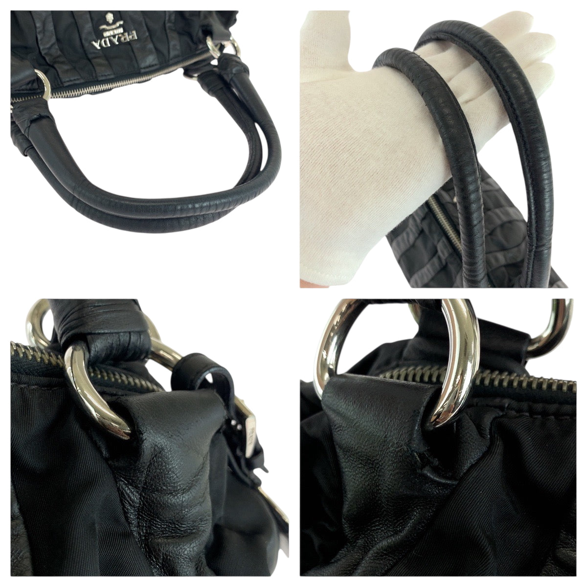 18117
PRADA プラダ ロゴ ブラック 黒 シルバー金具 ナイロン / レザー ハンドバッグ ショルダーバッグ  レディース ABP36