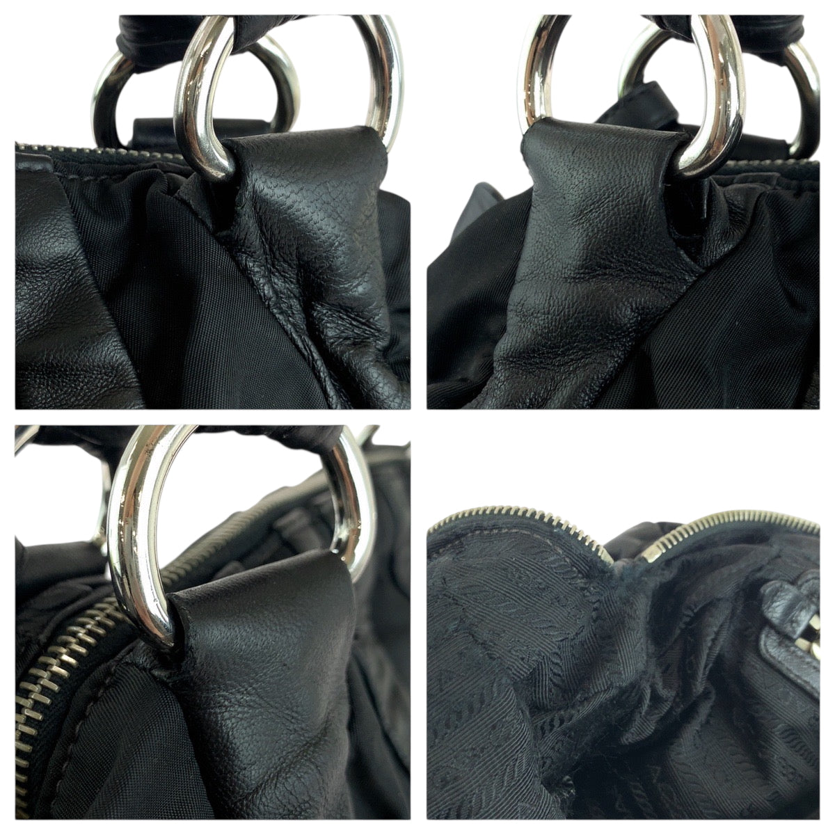18117
PRADA プラダ ロゴ ブラック 黒 シルバー金具 ナイロン / レザー ハンドバッグ ショルダーバッグ  レディース ABP36