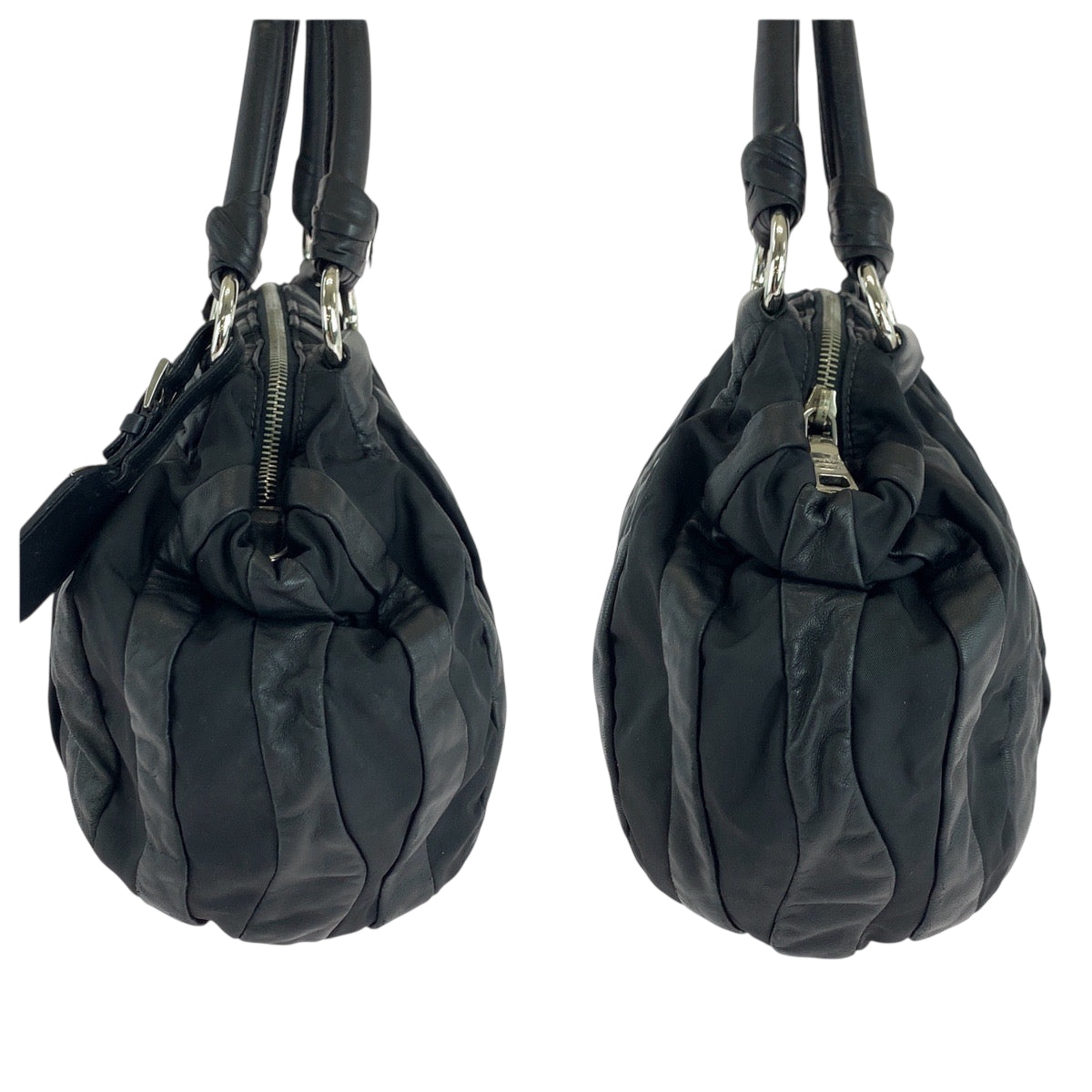 18117
PRADA プラダ ロゴ ブラック 黒 シルバー金具 ナイロン / レザー ハンドバッグ ショルダーバッグ  レディース ABP36