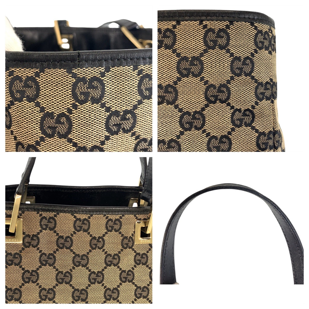 18118
GUCCI グッチ ベージュ ブラック 黒 ゴールド金具 GGキャンバス / レザー 002 1098 トートバッグ ショルダーバッグ  レディース