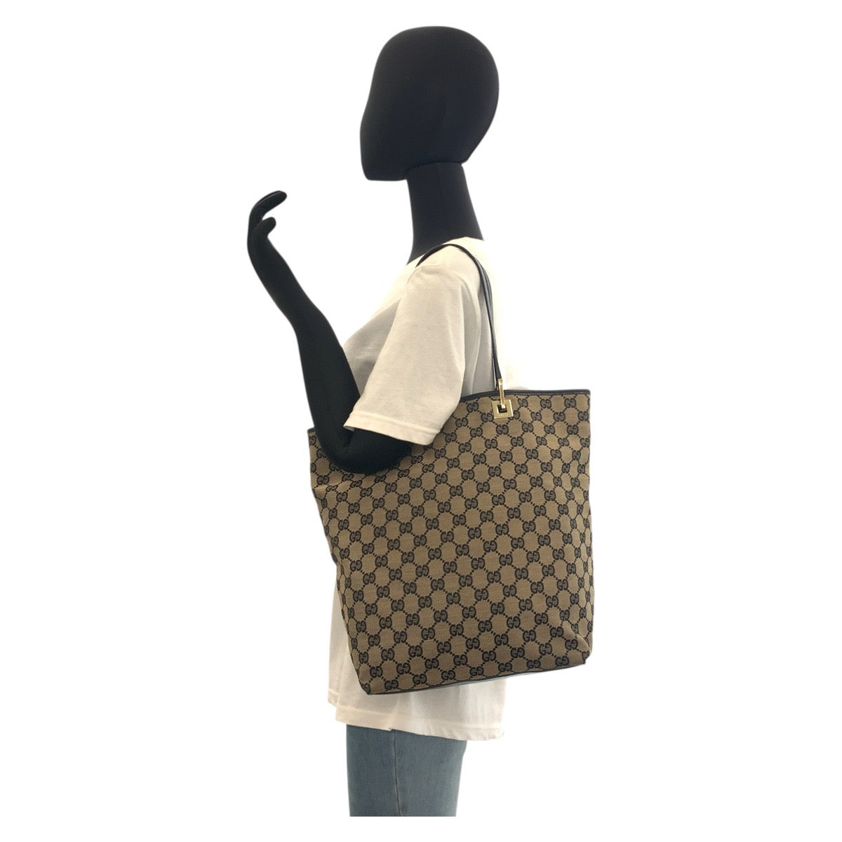 18118
GUCCI グッチ ベージュ ブラック 黒 ゴールド金具 GGキャンバス / レザー 002 1098 トートバッグ ショルダーバッグ  レディース
