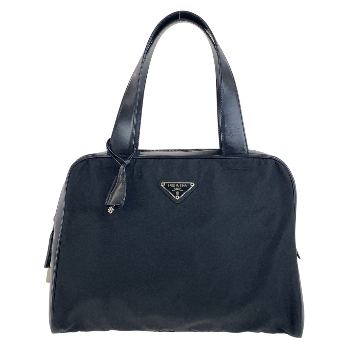 18121
PRADA プラダ テスート 三角ロゴプレート ブラック 黒 シルバー金具 ナイロン / レザー ハンドバッグ  レディース ABP35