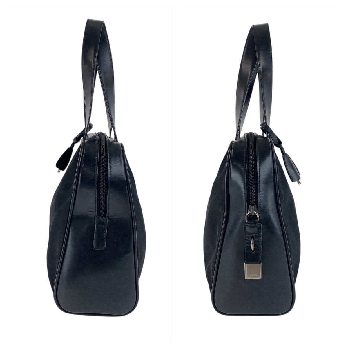 18121
PRADA プラダ テスート 三角ロゴプレート ブラック 黒 シルバー金具 ナイロン / レザー ハンドバッグ  レディース ABP35