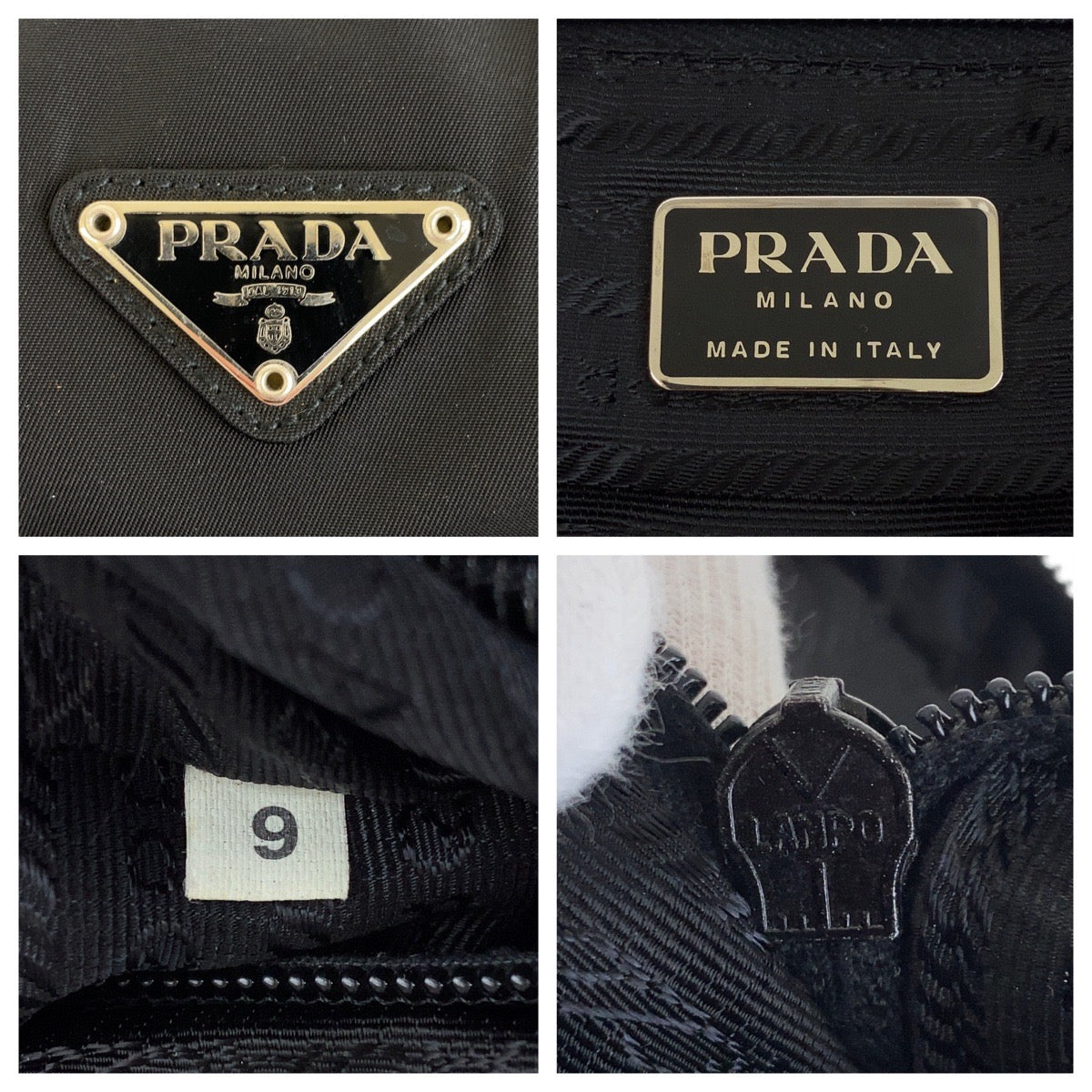 18121
PRADA プラダ テスート 三角ロゴプレート ブラック 黒 シルバー金具 ナイロン / レザー ハンドバッグ  レディース ABP35