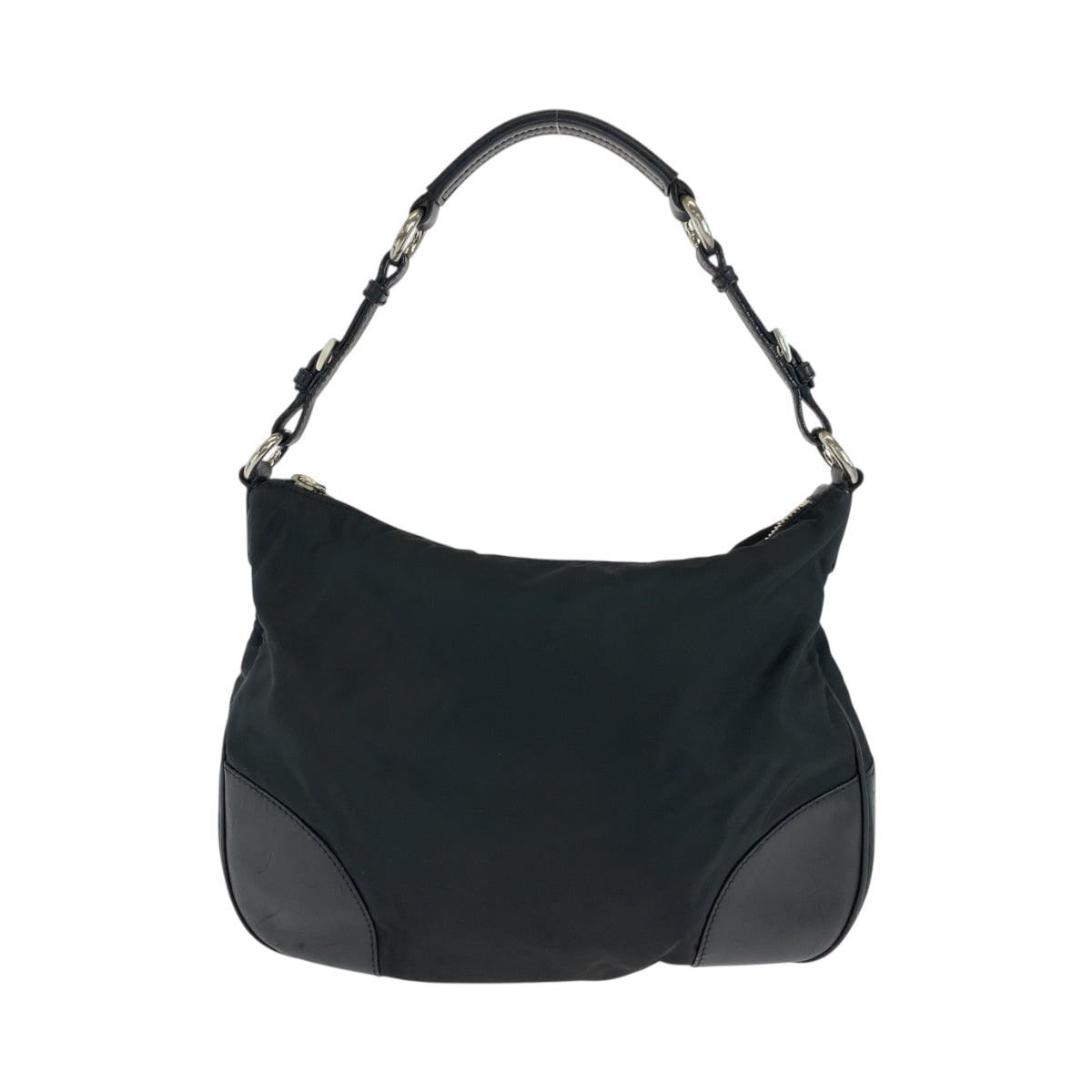 18126
PRADA プラダ テスート 三角ロゴプレート ブラック 黒 シルバー金具 ナイロン / レザー ホーボー ショルダーバッグ 肩掛け  レディース ABP40