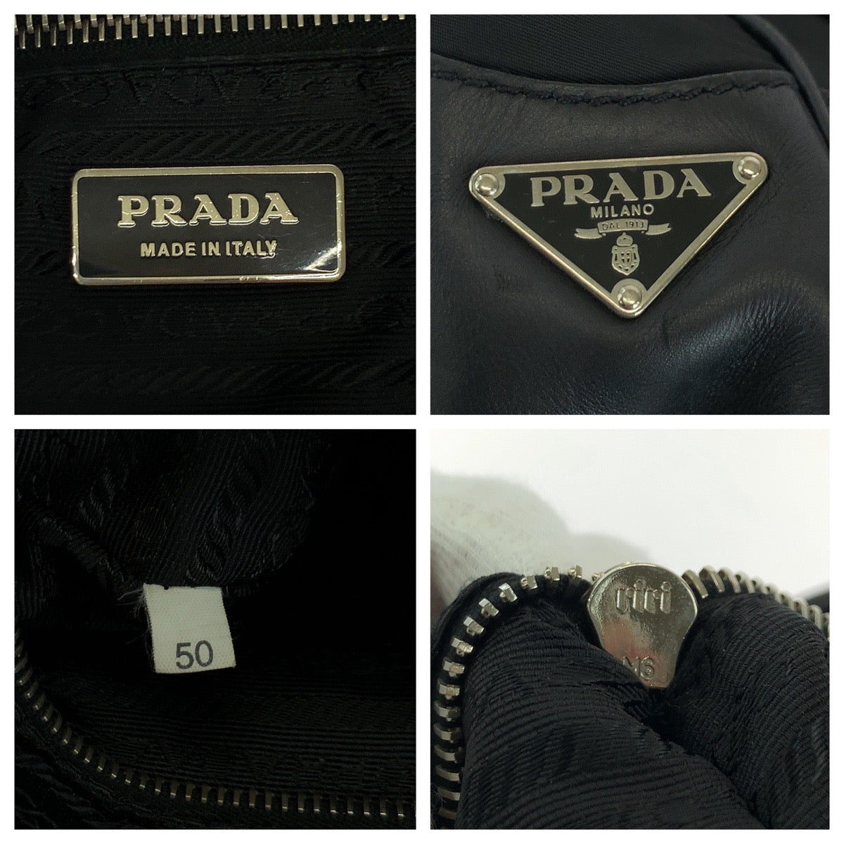 18126
PRADA プラダ テスート 三角ロゴプレート ブラック 黒 シルバー金具 ナイロン / レザー ホーボー ショルダーバッグ 肩掛け  レディース ABP40