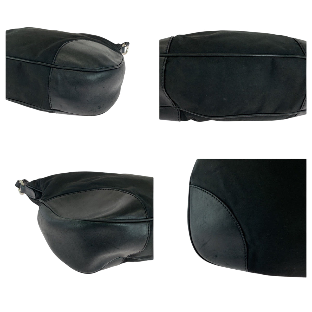 18126
PRADA プラダ テスート 三角ロゴプレート ブラック 黒 シルバー金具 ナイロン / レザー ホーボー ショルダーバッグ 肩掛け  レディース ABP40