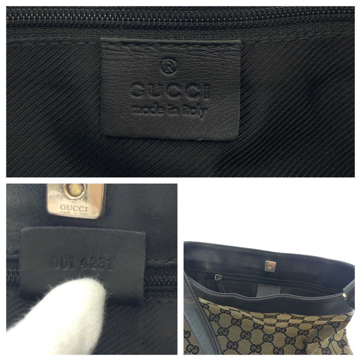 18127
GUCCI グッチ ブラック 黒 ベージュ ゴールド金具 GGキャンバス 001 4231 ワンショルダーバッグ 肩掛け  レディース AB25