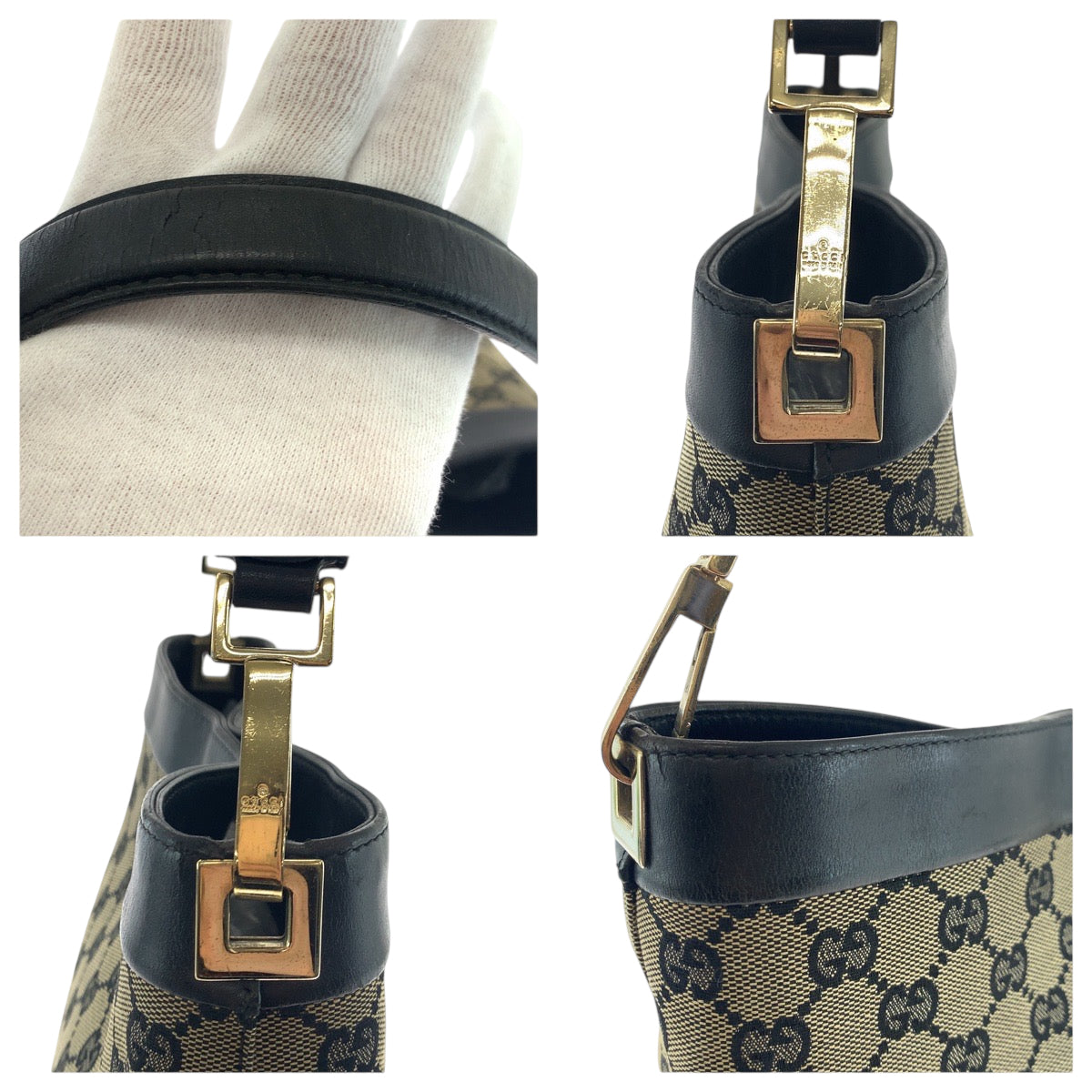 18127
GUCCI グッチ ブラック 黒 ベージュ ゴールド金具 GGキャンバス 001 4231 ワンショルダーバッグ 肩掛け  レディース AB25