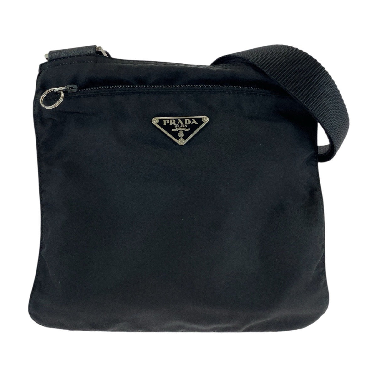 18128
PRADA プラダ テスート 三角ロゴプレート ブラック 黒 シルバー金具 ナイロン ショルダーバッグ ポシェット  レディース AB32
