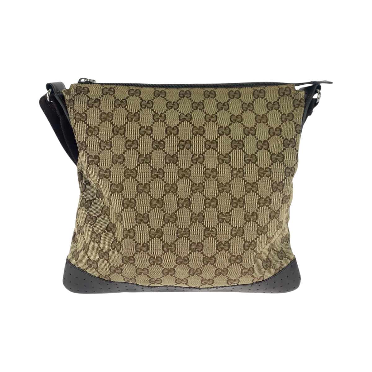 18129
GUCCI グッチ パンチング ベージュ ブラウン シルバー金具 GGキャンバス 145857 ショルダーバッグ サコッシュ  レディース AB34
