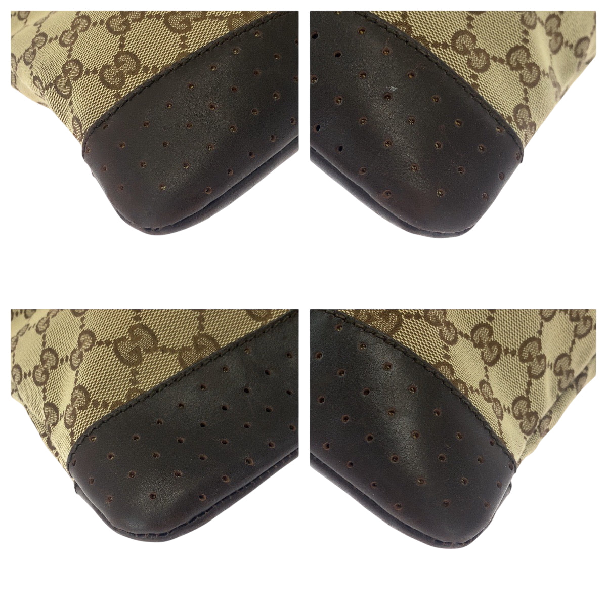 18129
GUCCI グッチ パンチング ベージュ ブラウン シルバー金具 GGキャンバス 145857 ショルダーバッグ サコッシュ  レディース AB34