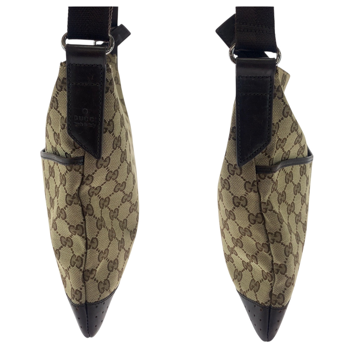 18129
GUCCI グッチ パンチング ベージュ ブラウン シルバー金具 GGキャンバス 145857 ショルダーバッグ サコッシュ  レディース AB34