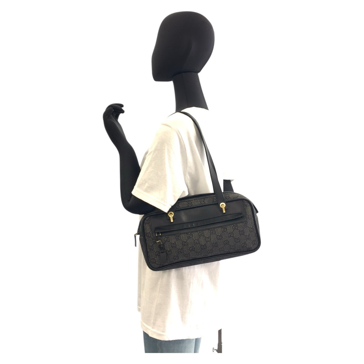 18131
GUCCI グッチ ブラック 黒 ゴールド金具 GGキャンバス / レザー 92729 ショルダーバッグ  レディース ABP39