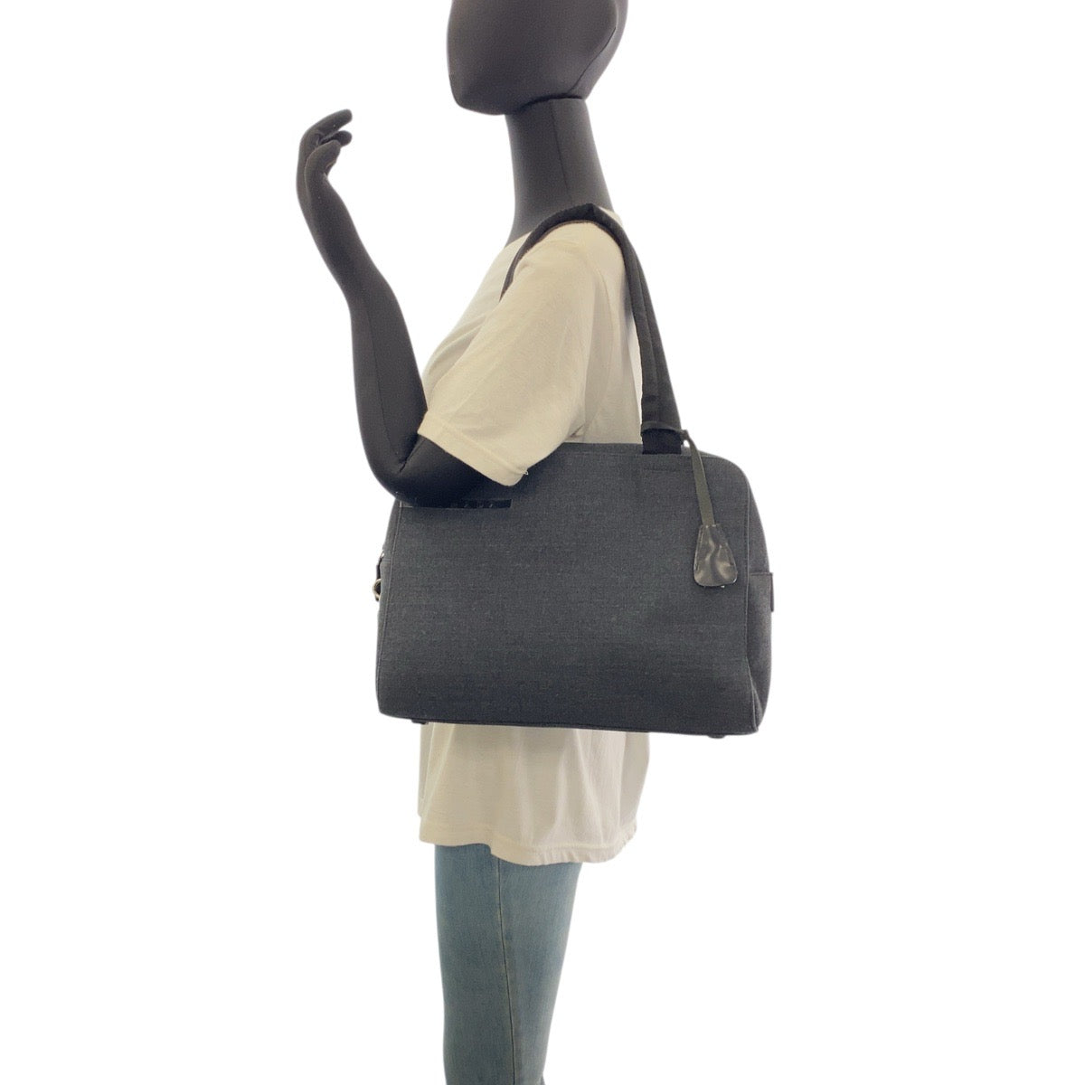 18132
PRADA プラダ プラダスポーツ グレー ブラック シルバー金具 キャンバス トートバッグ ショルダーバッグ 男女兼用  レディース A40