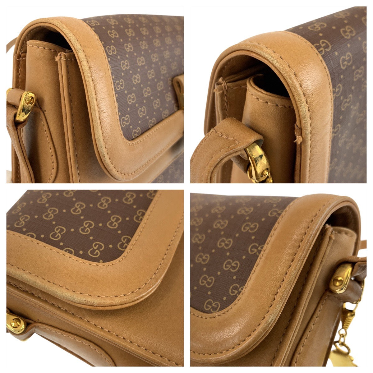 18134
GUCCI グッチ ヴィンテージ マイクロGG オールドグッチ ブラウン ゴールド金具 PVC / レザー 001 414 1161 ショルダーバッグ ポシェット レディース ABP46